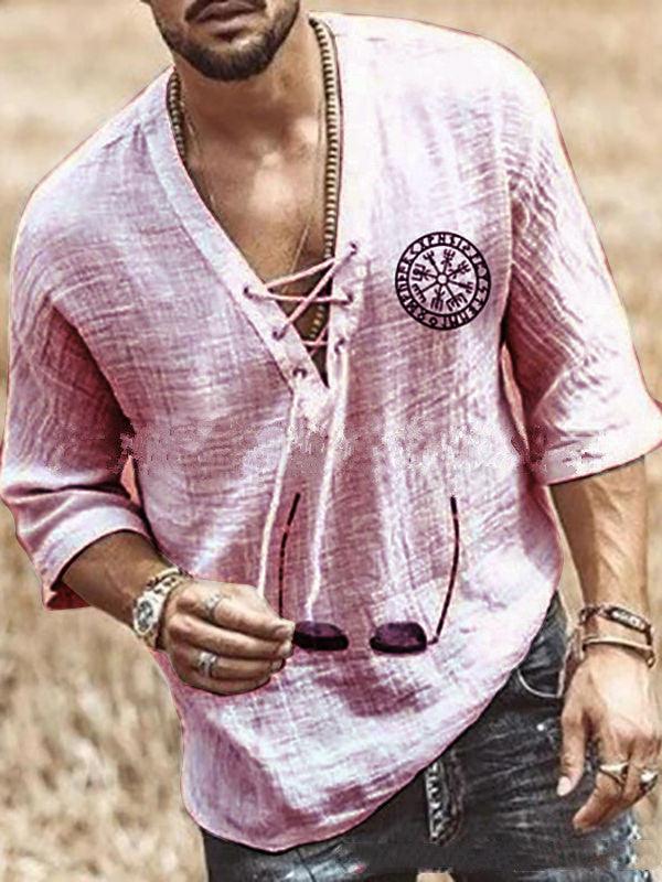Printed Men's Chest Tie Mid Sleeve T Shirt Shirt - Trendha