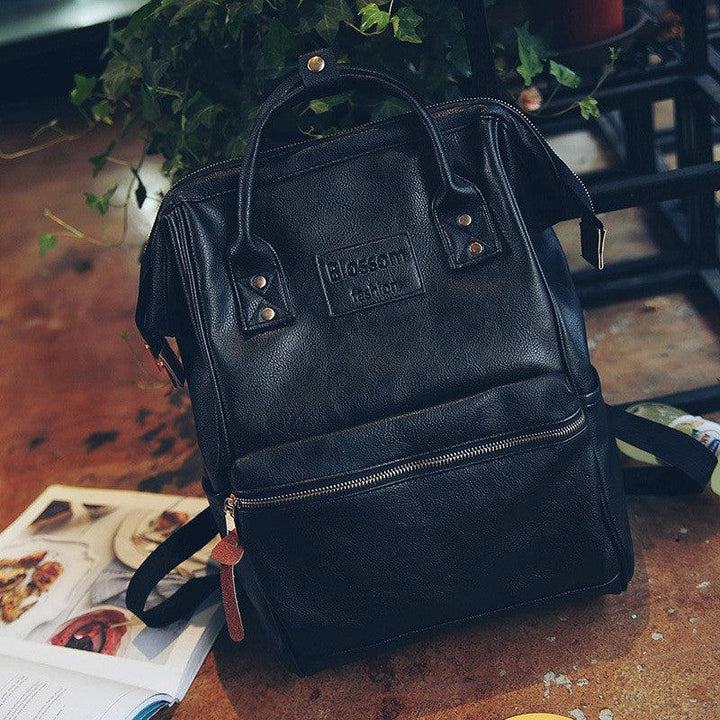 Pu Leather Female Korean Retro Trendy Backpack - Trendha
