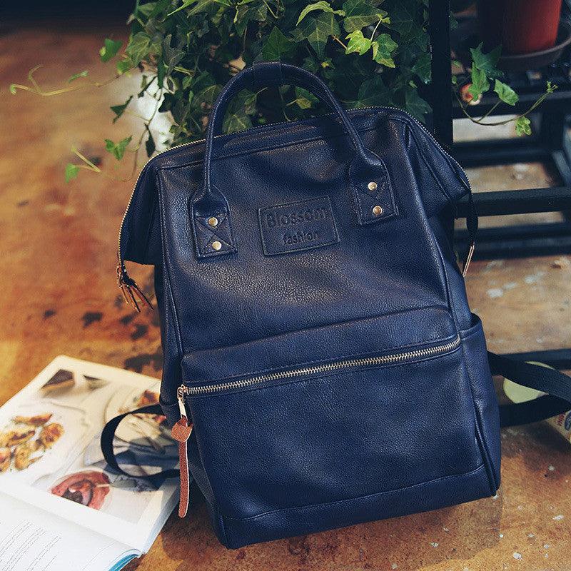 Pu Leather Female Korean Retro Trendy Backpack - Trendha