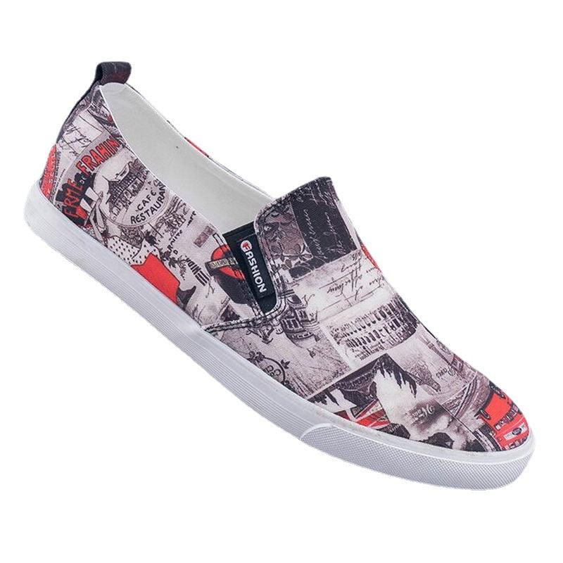 Men's Simple And Fashionable Low-cut Floral Canvas Shoes - Trendha