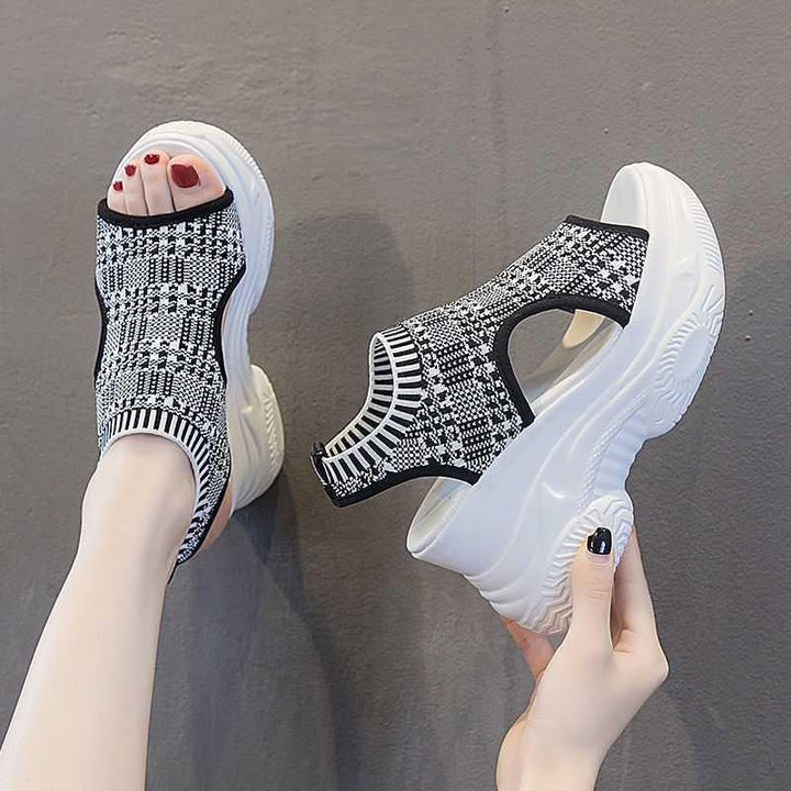 Japan And South Korea Station Trifle Sandals Women's Wild Thick-soled Slope Heel Sports Increase - Trendha