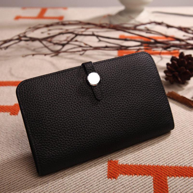 Fashion Top Layer Cowhide Lychee Pattern Wallet Platinum Purse - Trendha