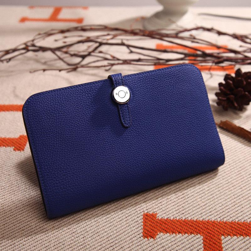 Fashion Top Layer Cowhide Lychee Pattern Wallet Platinum Purse - Trendha