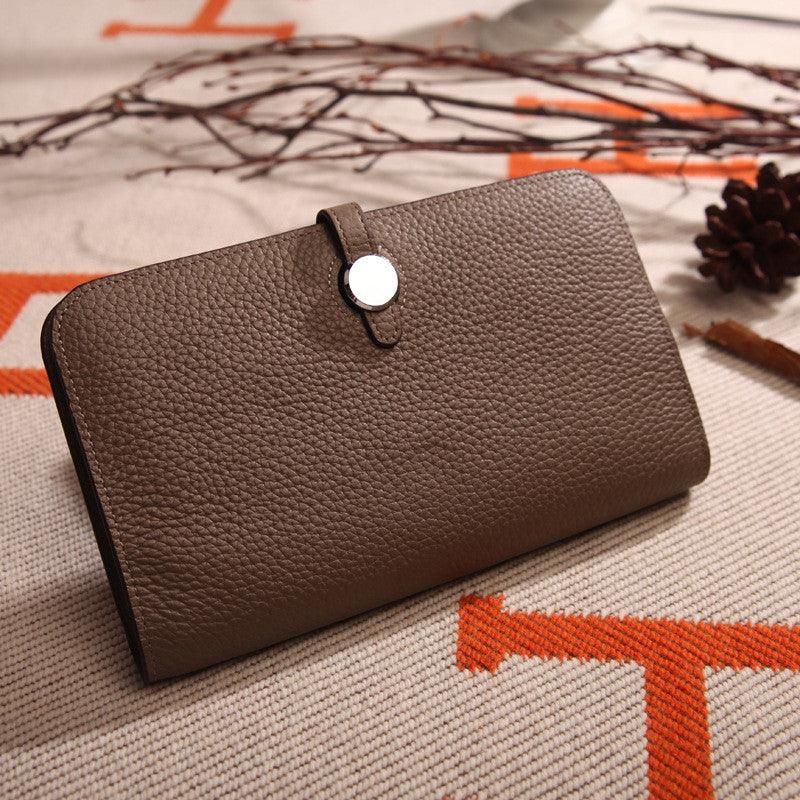Fashion Top Layer Cowhide Lychee Pattern Wallet Platinum Purse - Trendha