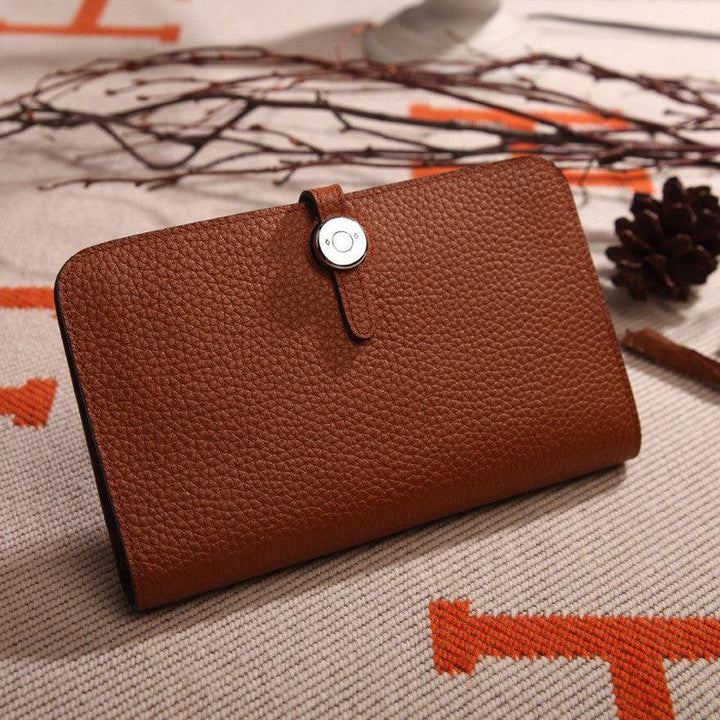 Fashion Top Layer Cowhide Lychee Pattern Wallet Platinum Purse - Trendha