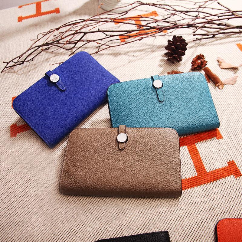 Fashion Top Layer Cowhide Lychee Pattern Wallet Platinum Purse - Trendha