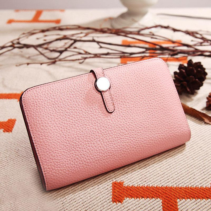 Fashion Top Layer Cowhide Lychee Pattern Wallet Platinum Purse - Trendha