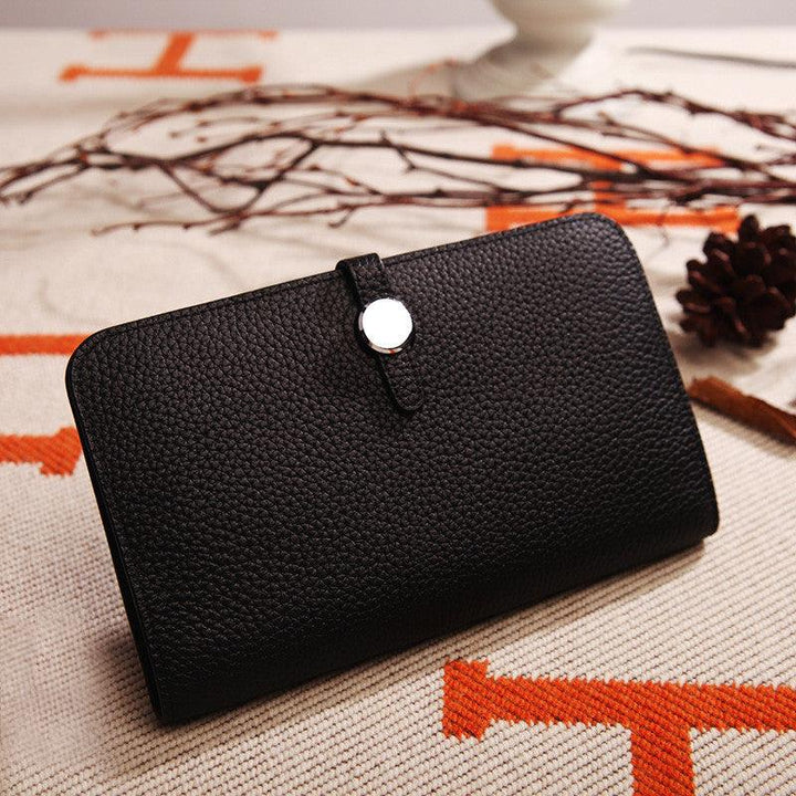 Fashion Top Layer Cowhide Lychee Pattern Wallet Platinum Purse - Trendha
