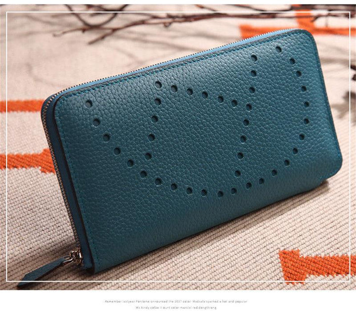 Lychee Pattern Top Layer Cowhide Classic Clutch - Trendha