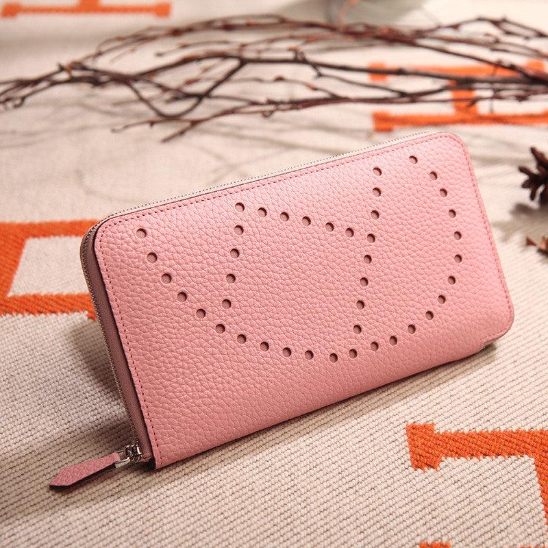 Lychee Pattern Top Layer Cowhide Classic Clutch - Trendha