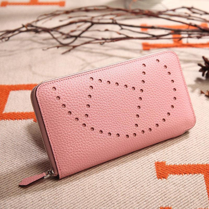 Lychee Pattern Top Layer Cowhide Classic Clutch - Trendha