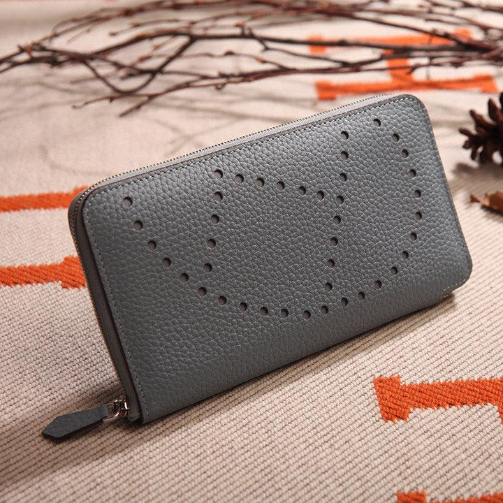 Lychee Pattern Top Layer Cowhide Classic Clutch - Trendha