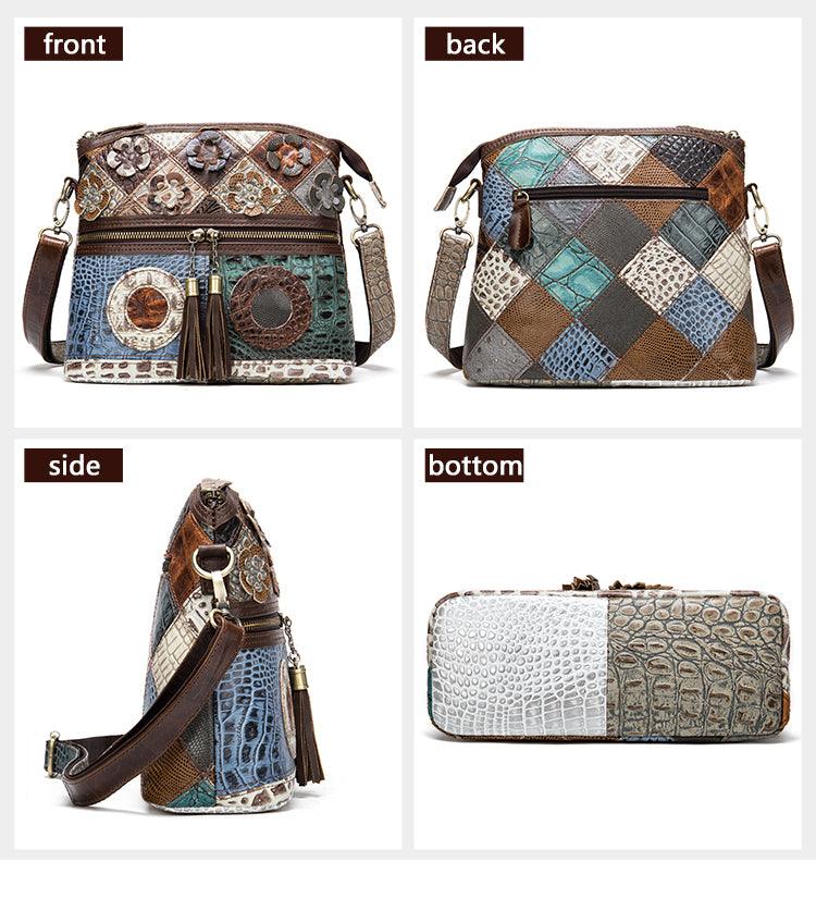 Retro Handbags Cowhide Stitching One-shoulder Messenger Bag Color Flowers Ladies Bag Casual Leather Bag - Trendha