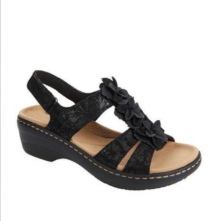Hollow Wedge With Fish Mouth Flowers Casual Sandals - Trendha