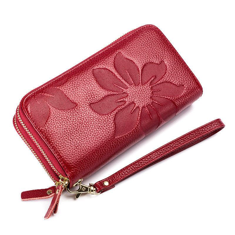 Ladies Double Zipper Leather Large Capacity Cowhide Wallet