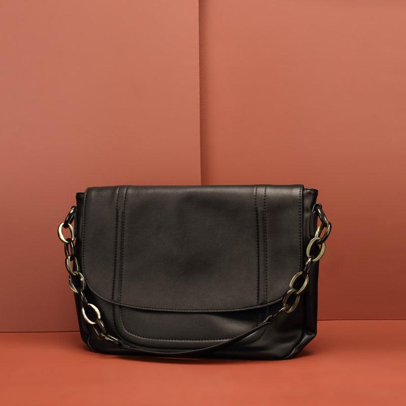 Real leather black flip shoulder bag - Trendha