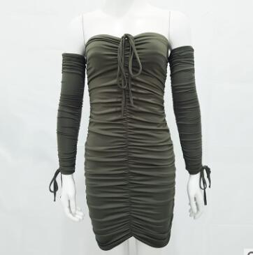 Bandage Dress Women Sexy Off Shoulder Long Sleeve Slim Elastic Bodycon Party Dresses Gowns - Trendha