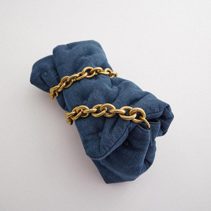 Blue oversized denim quilted shoulder messenger bag chain bag - Trendha