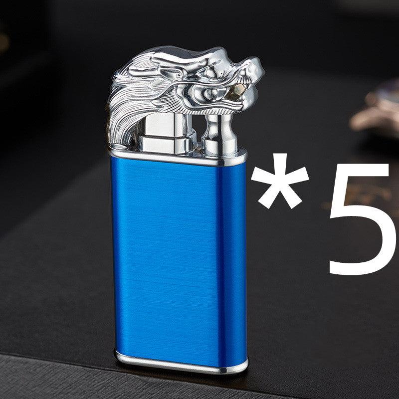Creative Blue Flame Lighter Dolphin Dragon Tiger Double Fire Metal Winproof Lighter Inflatable Lighter - Trendha