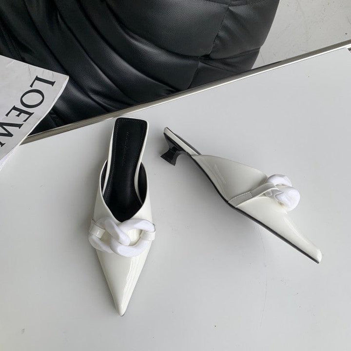 Fashion Candy Color Chain Pointed Toe Low Heel Baotou Half Slippers Women - Trendha