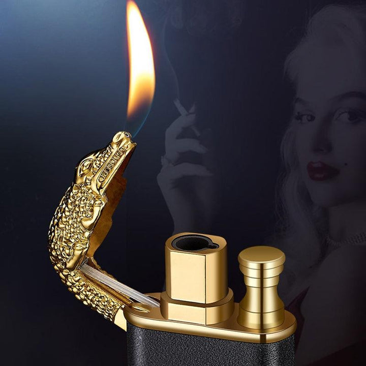 Creative Blue Flame Lighter Dolphin Dragon Tiger Double Fire Metal Winproof Lighter Inflatable Lighter - Trendha
