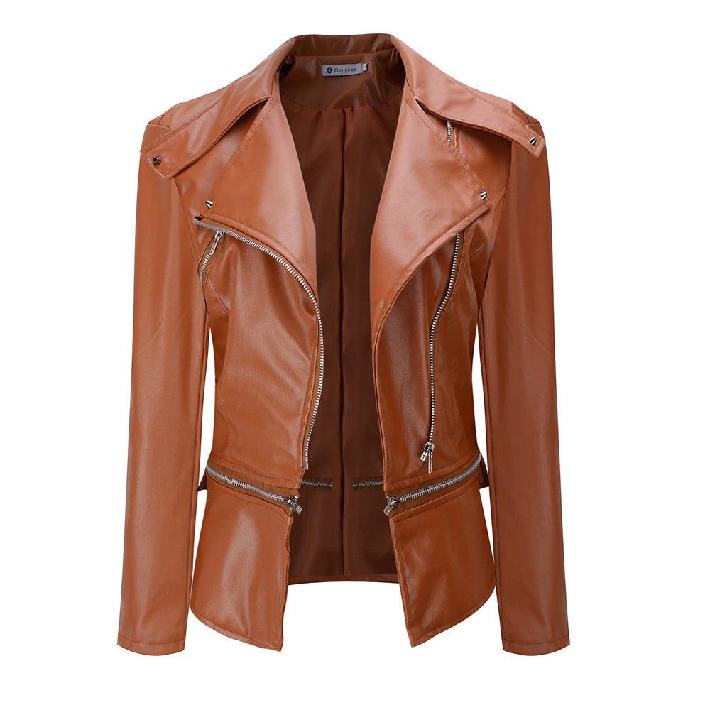 Motorcycle leather jacket jacket zipper two leather jacket - Trendha