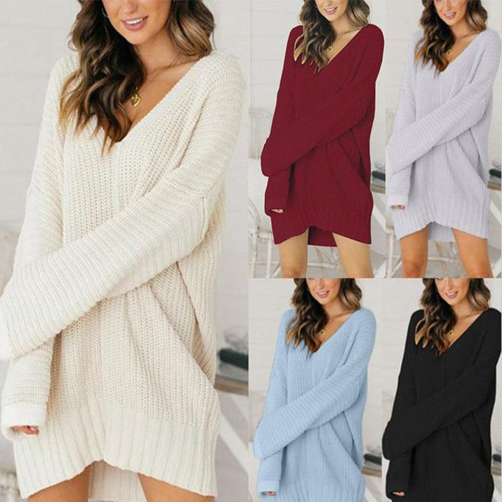 Loose v-neck knitted dress - Trendha
