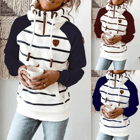 Fashion Striped Color-Blocking Long-Sleeved Sweater