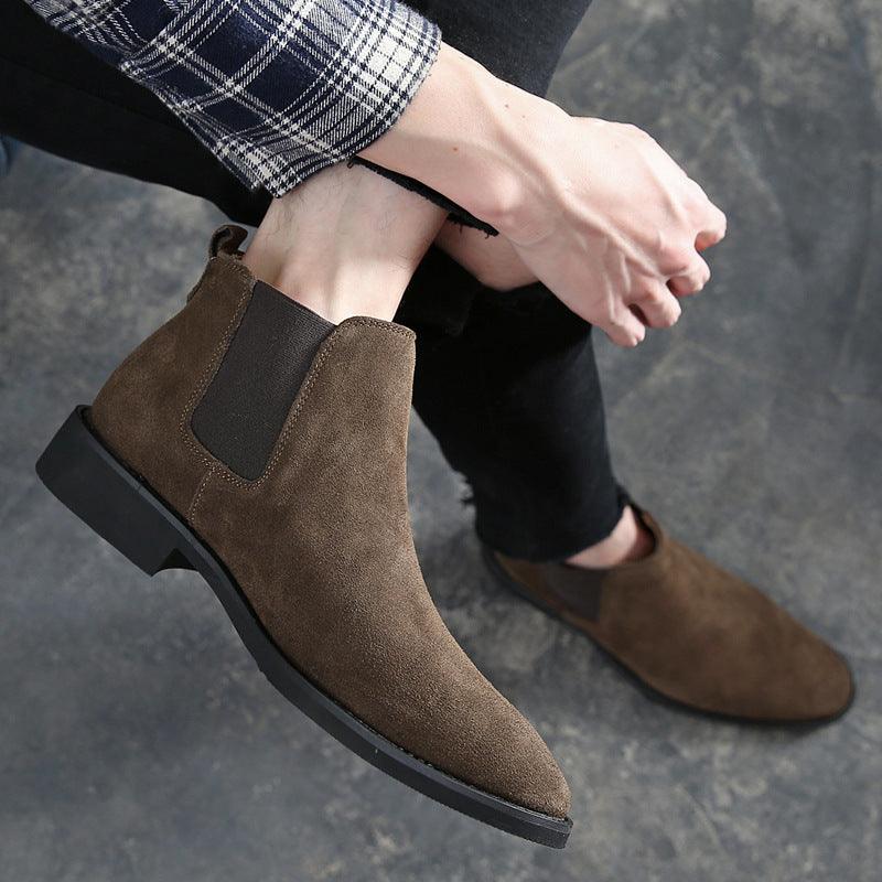 Men's pointed toe suede frosted Martin boots - Trendha