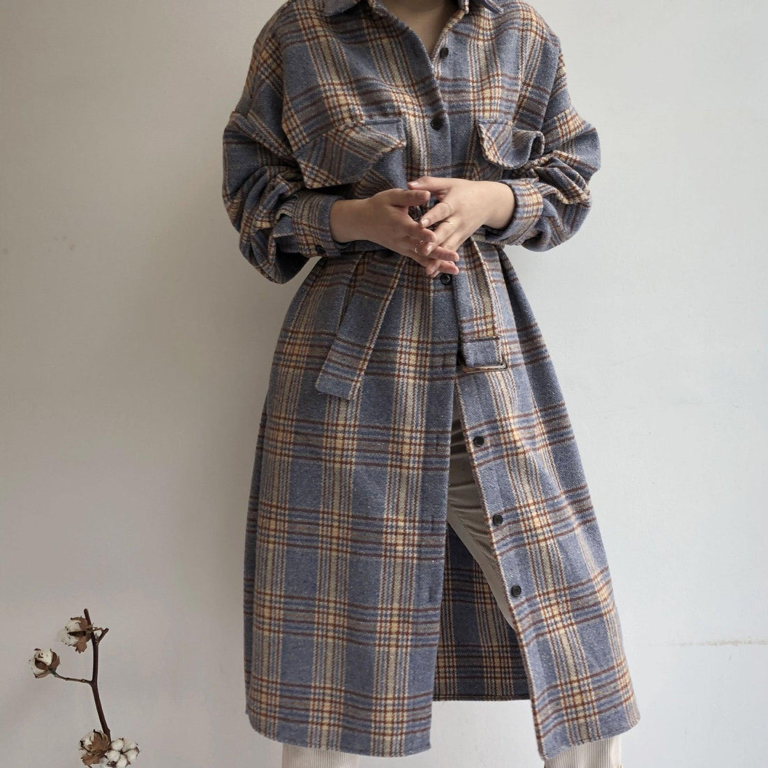 British Style Contrast Check Lapel Coat