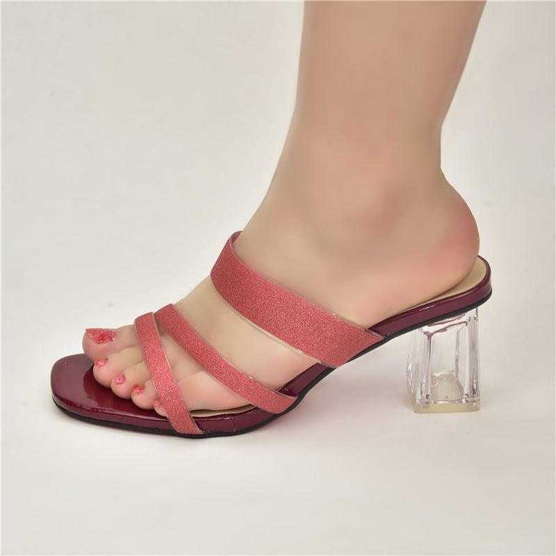 Women's Summer Wear Slippers Thick-heeled Mid-heel Sandals - Trendha