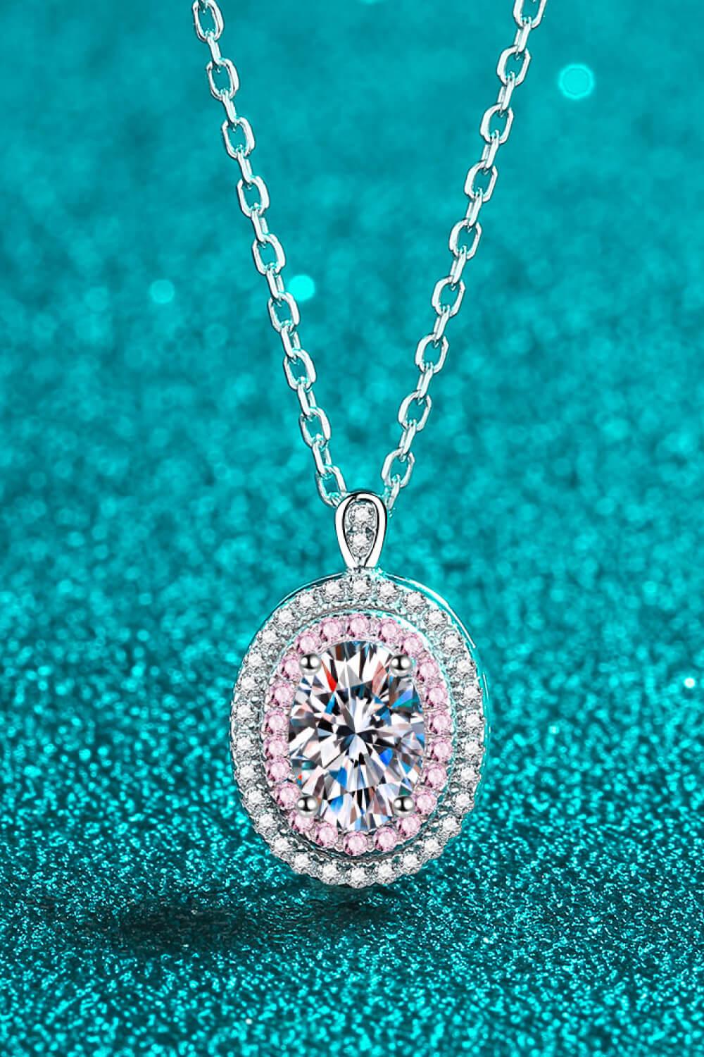 925 Sterling Silver Rhodium-Plated 1 Carat Moissanite Pendant Necklace - Trendha