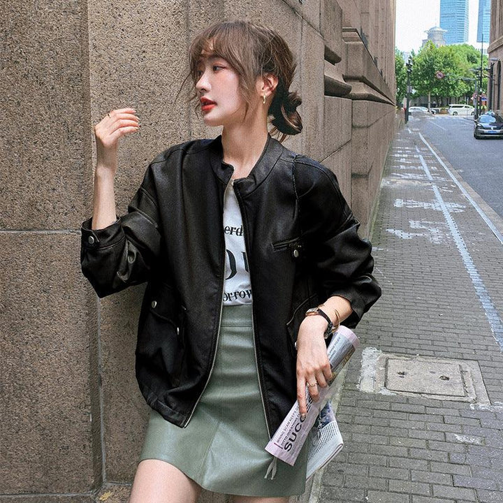 Classic Retro Autumn Coat Lazy Wind Pu Motorcycle Leather Jacket - Trendha