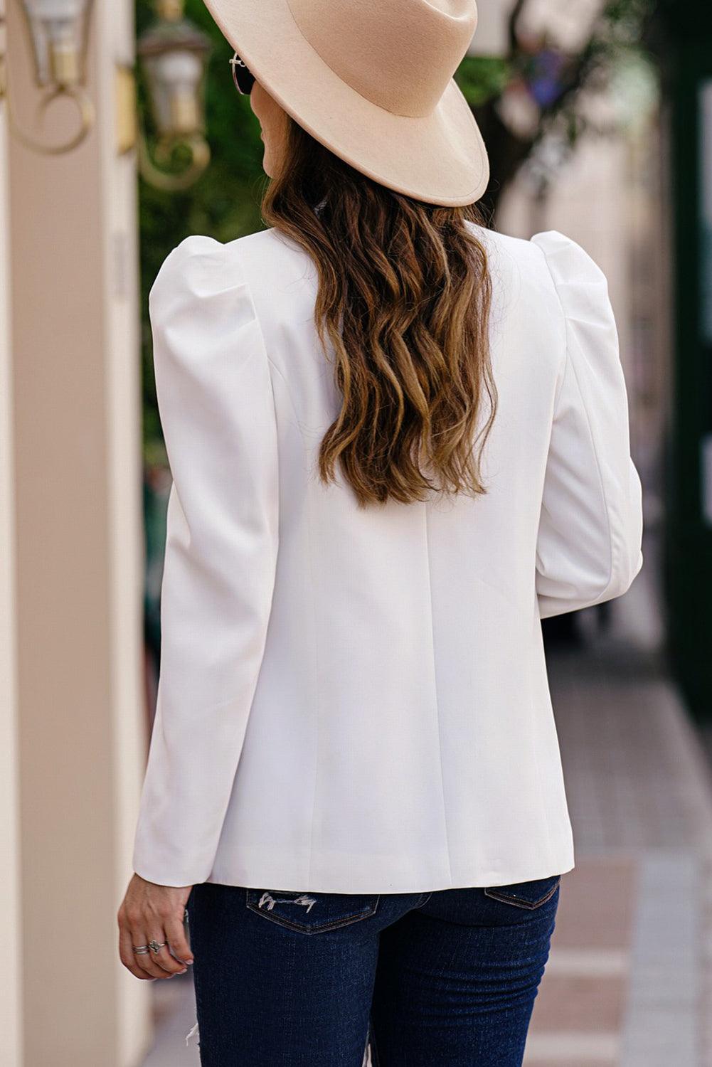 Puff Sleeve Shawl Collar Blazer - Trendha