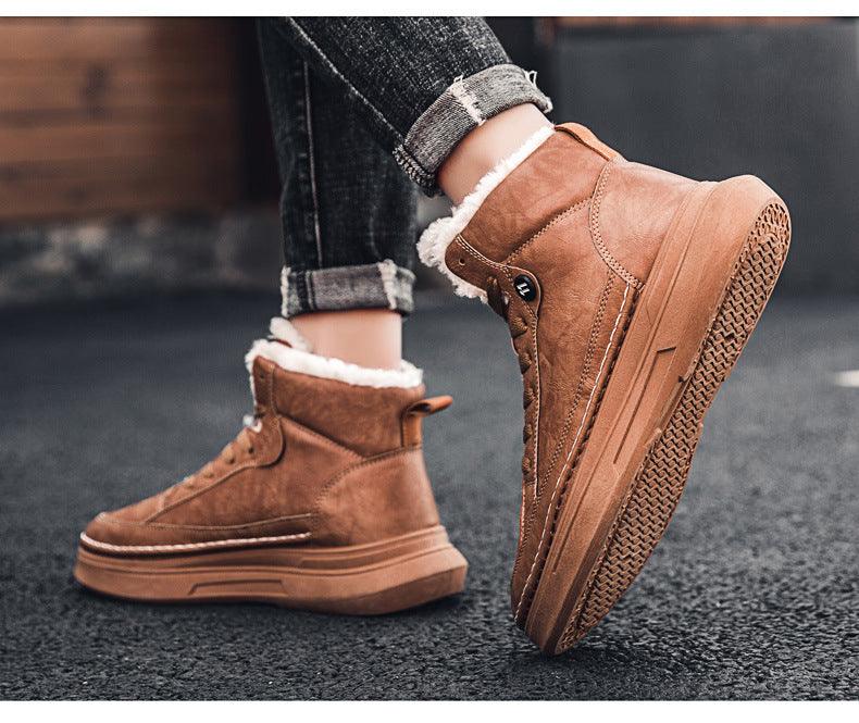 New style plus velvet thick warm high-top sneakers men's cotton shoes Korean fashion casual shoes - Trendha