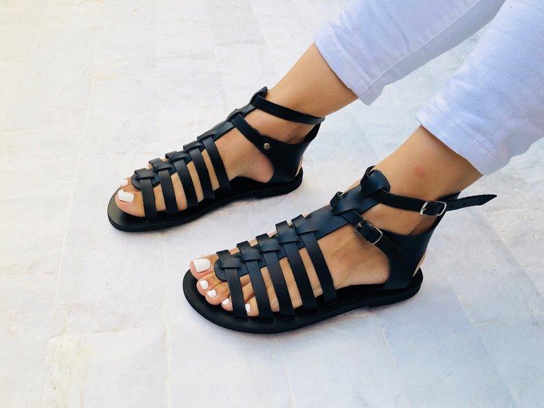 New Fashion Ladies Ribbon Stitching Lace PU Leather Roman Shoes | Stylish and Comfortable - Trendha