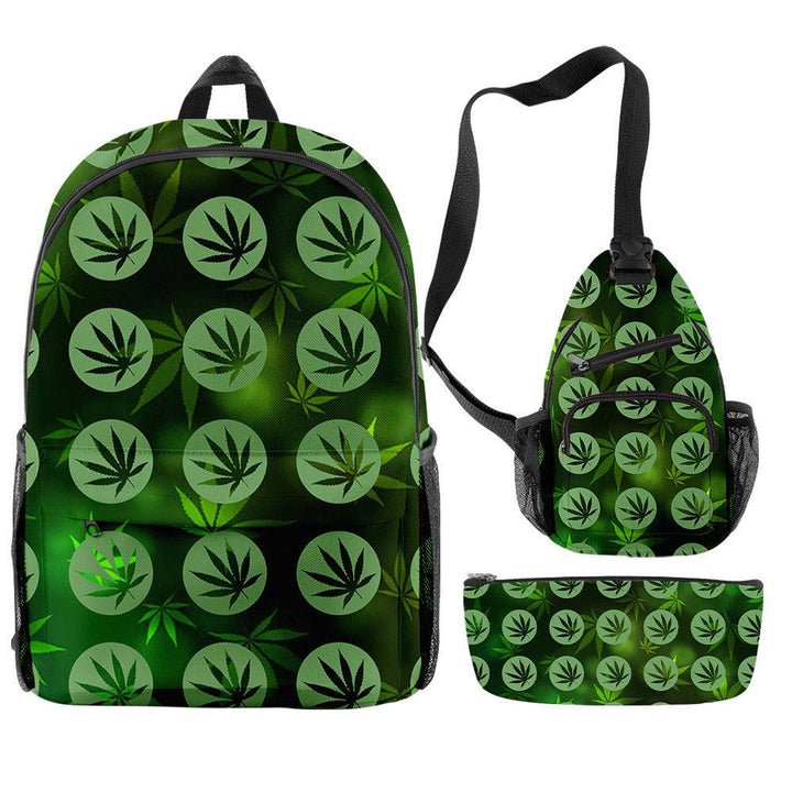 New Hemp Leaf Surrounding 3d Digital Backpack Pen Bag Shoulder - Trendha