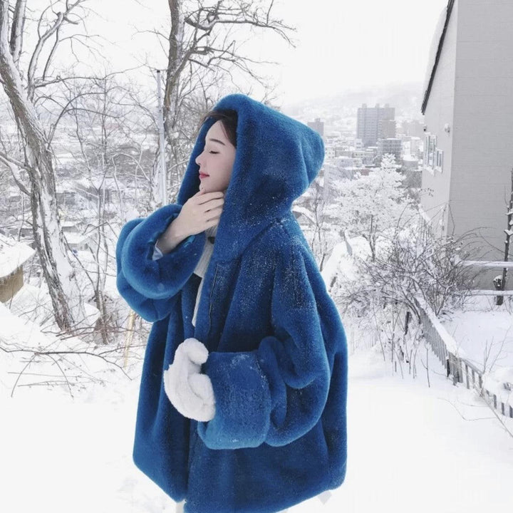 Loose Fur Faux Rex Rabbit Plush Sweater Coat - Trendha