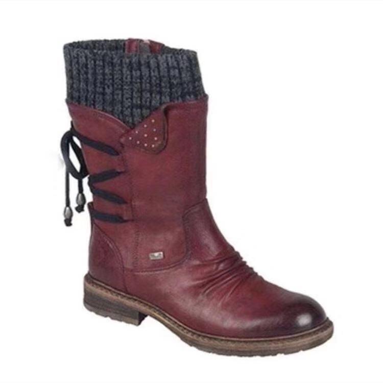 Retro woolen Martin boots with mid-low rear straps - Trendha