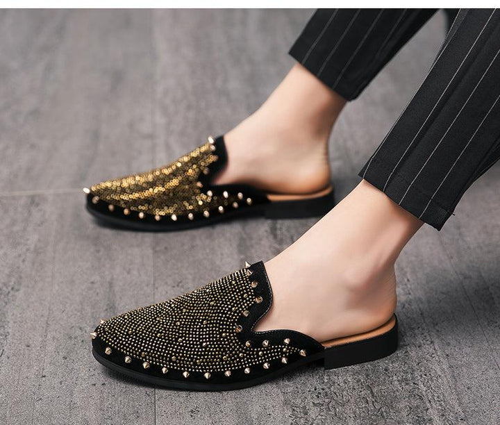 Men's Pointed-Toe Half Drag Shoes with Rhinestone Metal Detail - Trendha