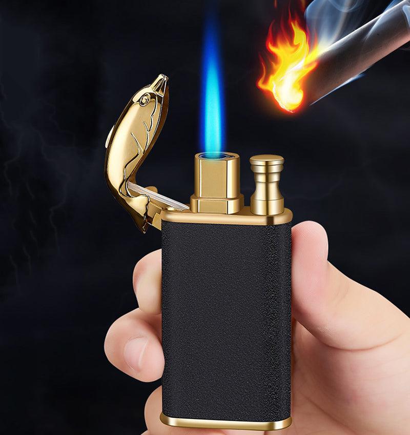 Creative Blue Flame Lighter Dolphin Dragon Tiger Double Fire Metal Winproof Lighter Inflatable Lighter - Trendha
