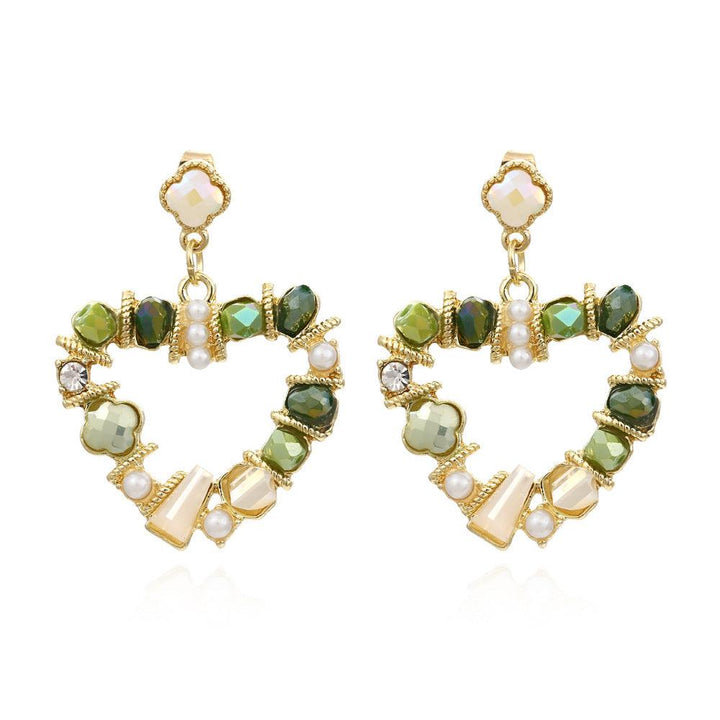 Crystal Earrings Heart Shaped Pearl Earrings S925 Silver Needle Earrings - Trendha