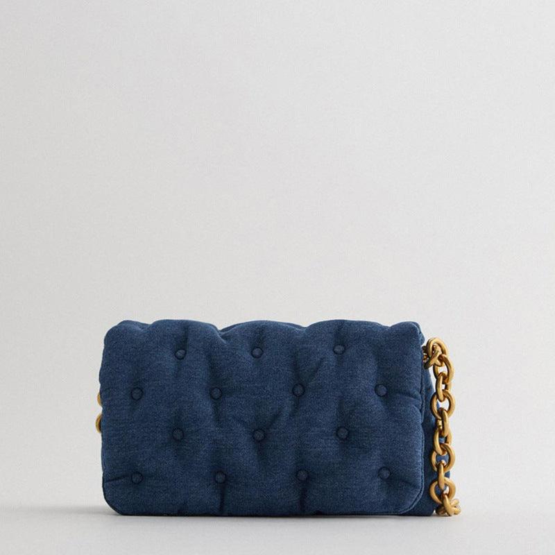 Quilted Chain Shoulder Bag in Blue or Black