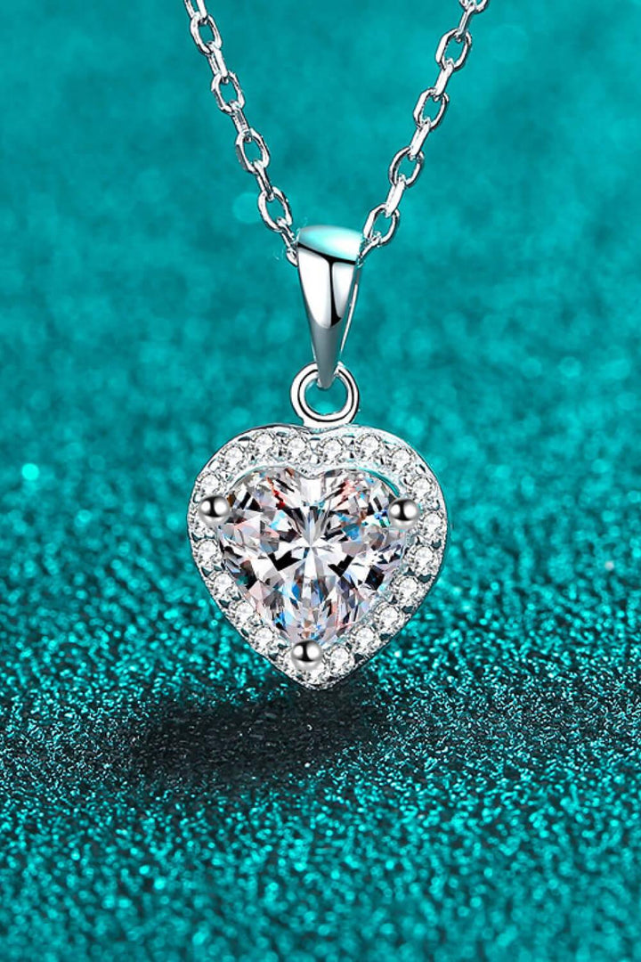 1 Carat Moissanite Heart Pendant Chain Necklace - Trendha