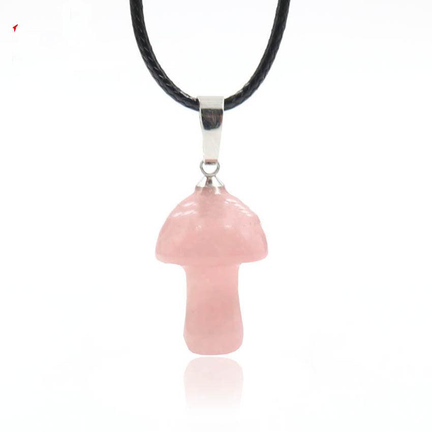 Natural Crystal Mini Small Mushroom Pendant Necklace - Trendha