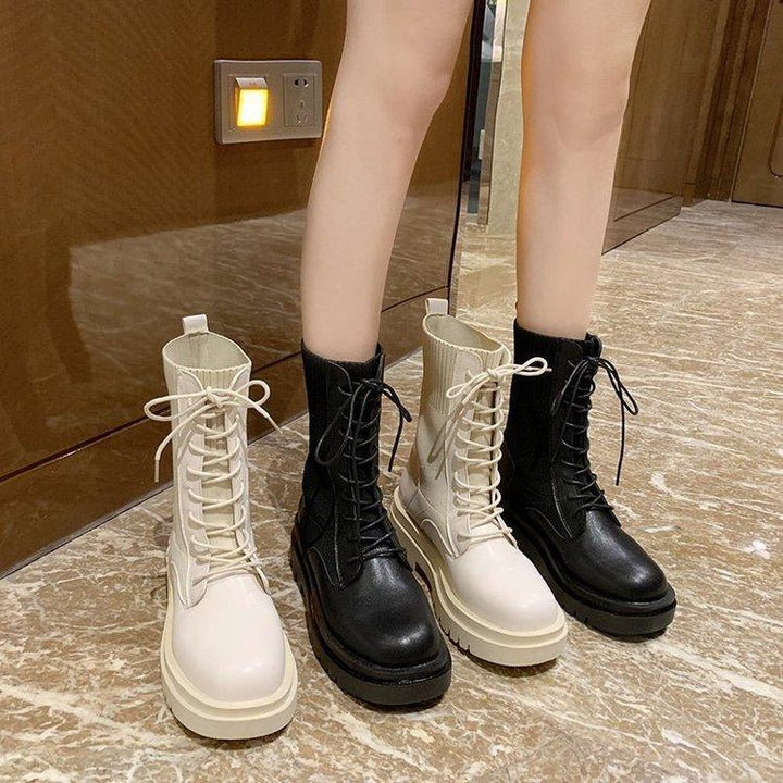 British Style Knitted Stretch Platform Ankle Boots - Trendha