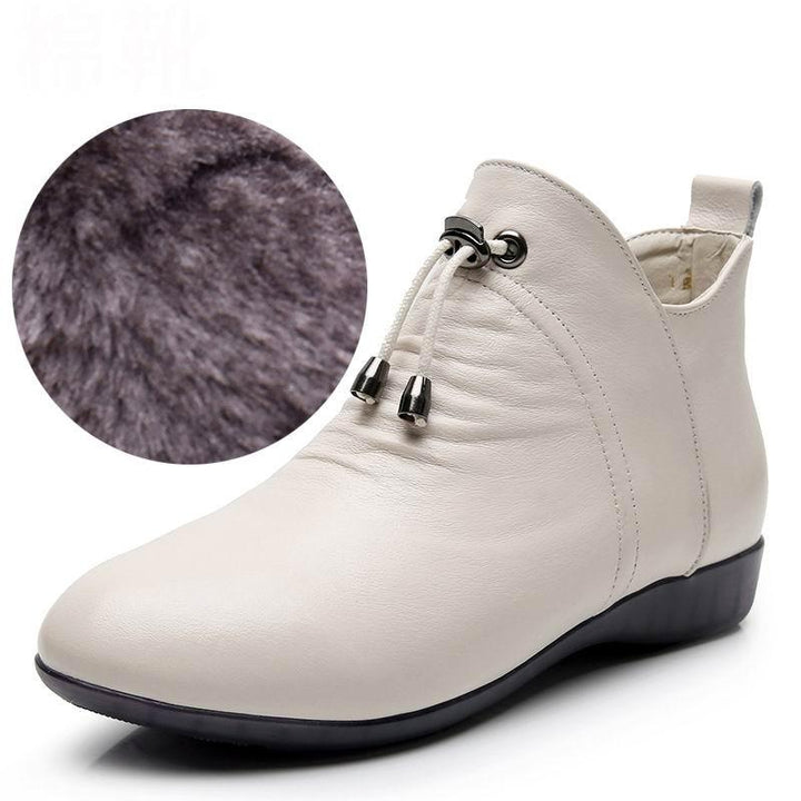Women's High Top Leather Soft-soled Cotton Flat Boots - Trendha