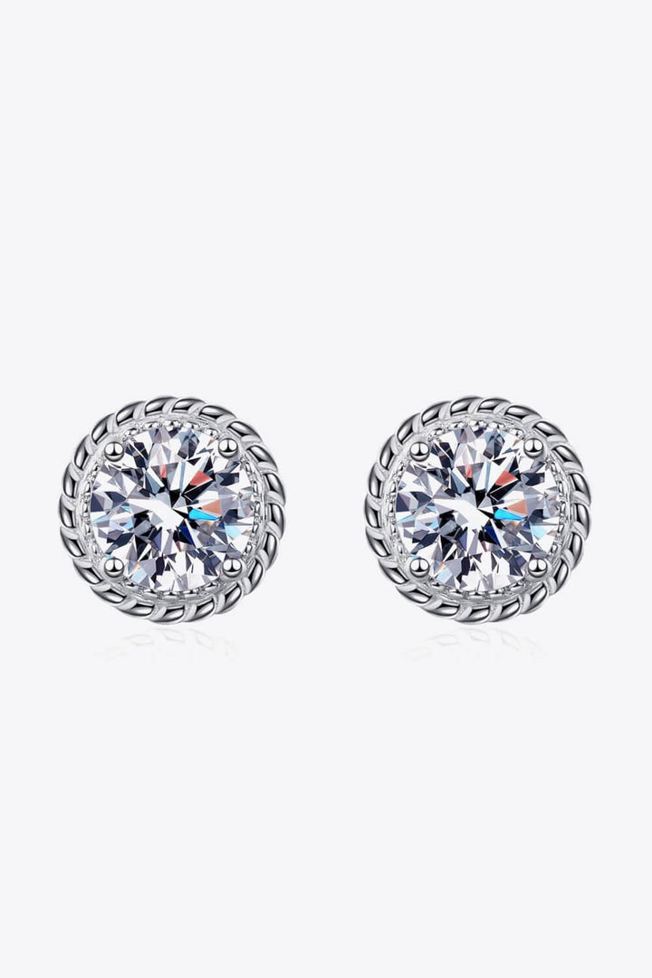 1 Carat Moissanite Rhodium-Plated Round Stud Earrings - Trendha