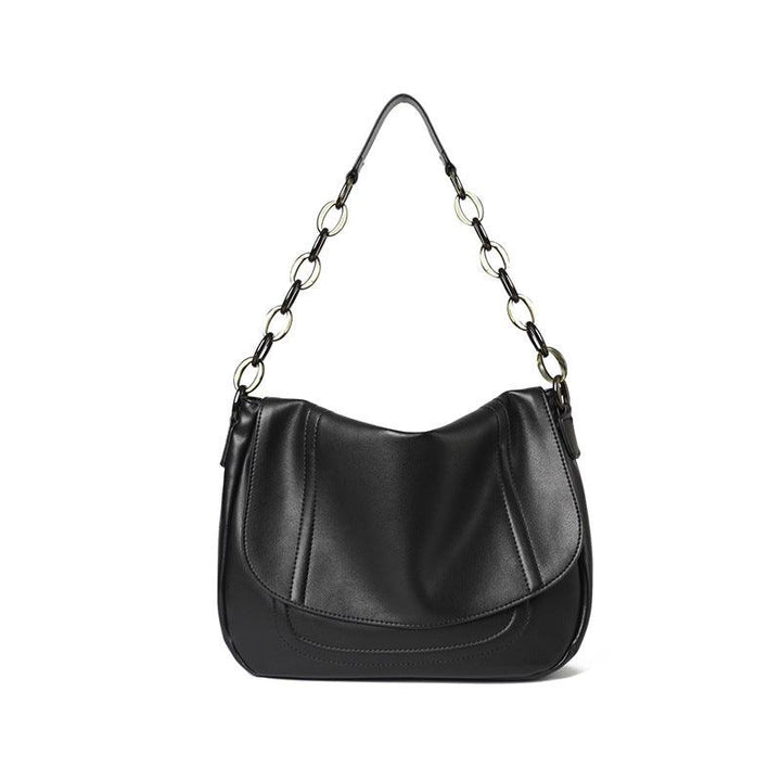 Real leather black flip shoulder bag - Trendha
