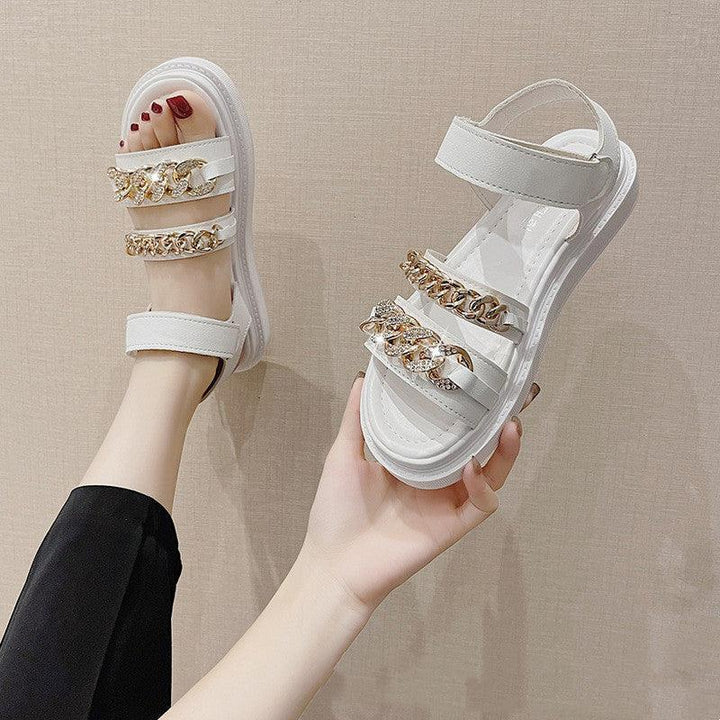 New Flat Sports Sandals Korean Beach Velcro Net Red Casual Roman Shoes - Trendha